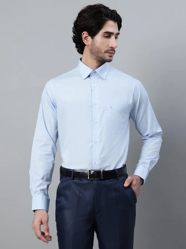 Men's Light Blue Formal Plain Full Sleeve Shirt